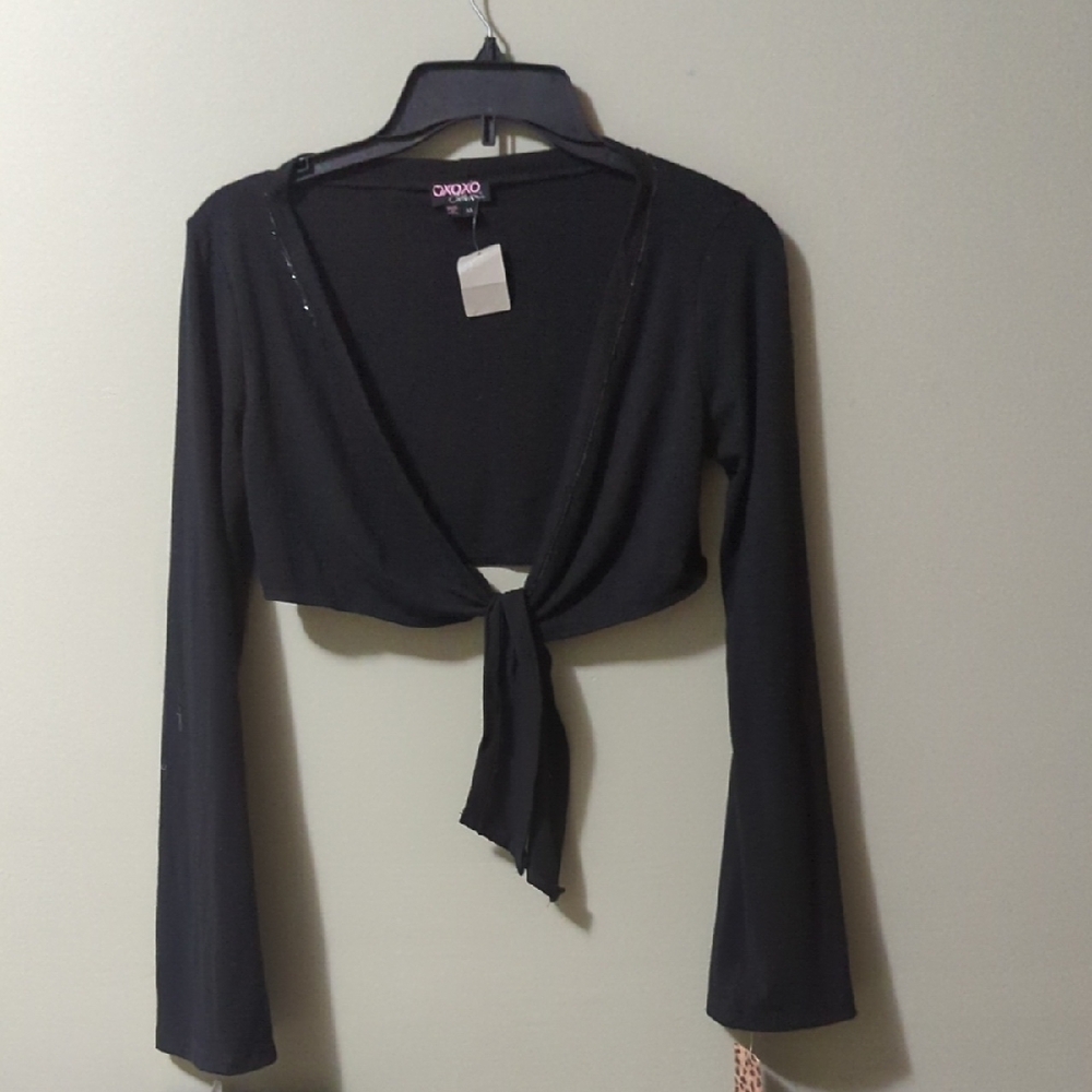 XOXO Black Tie-Front Top